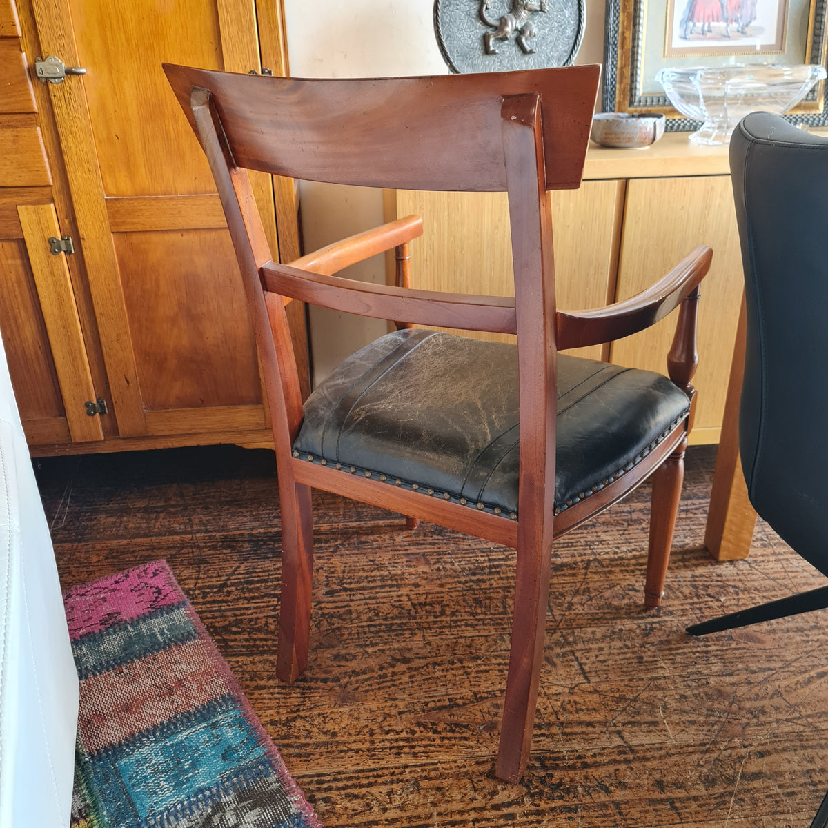 Desk Chair with Arms and Leather Seat Antique