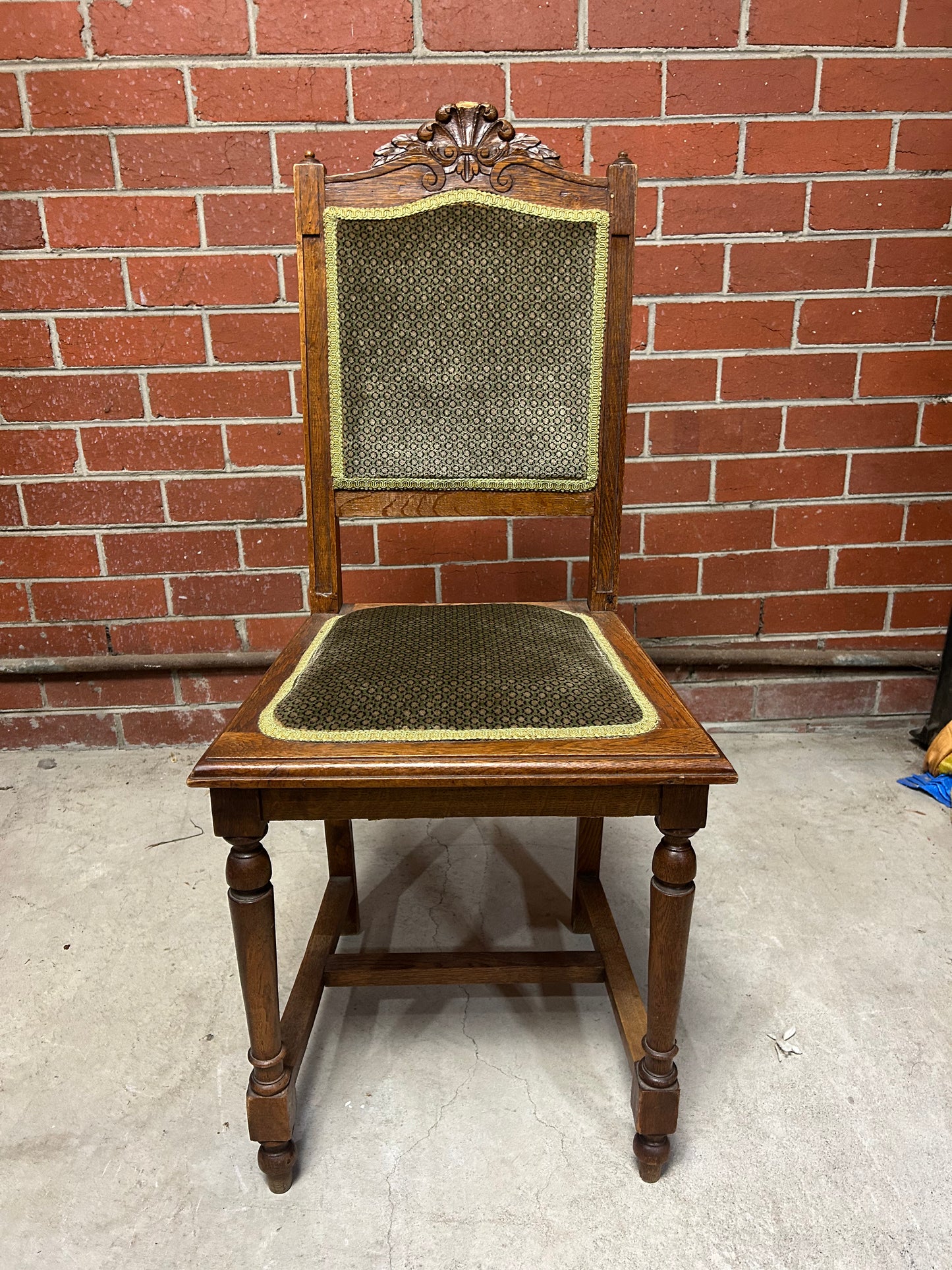 Victorian Oak Dining Chair with Carved Crest and Upholstered Seat