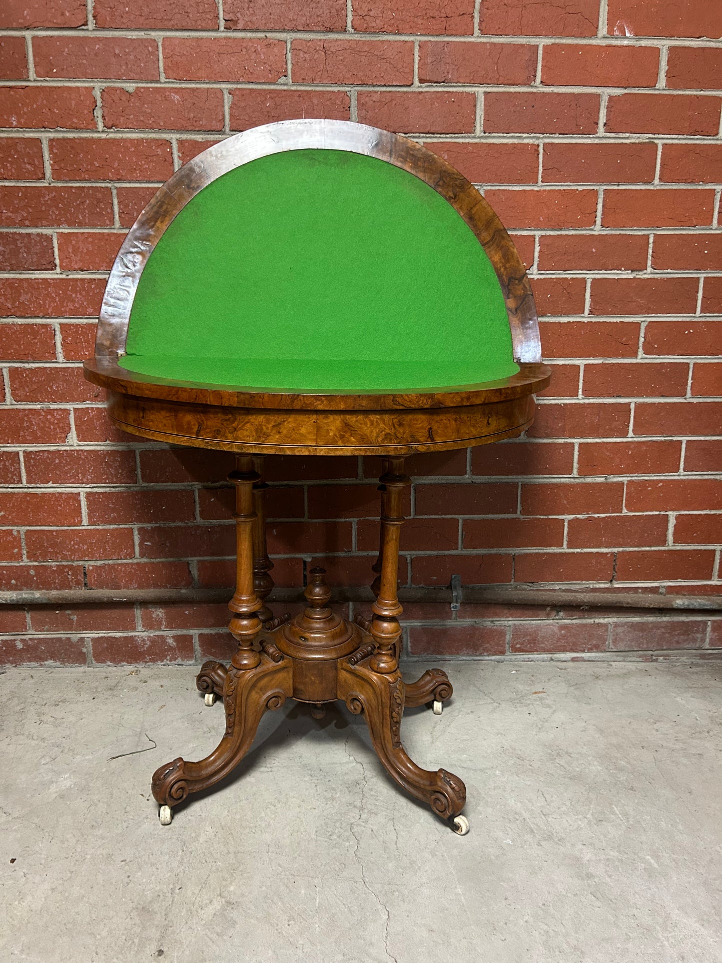 Victorian Burr Walnut Fold-Over Card Table with Storage