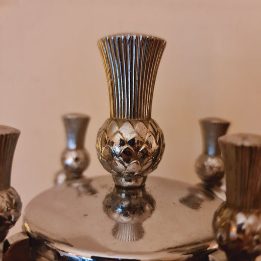 Fireside Fire Tool Set in Deco Style Chrome and Thistle