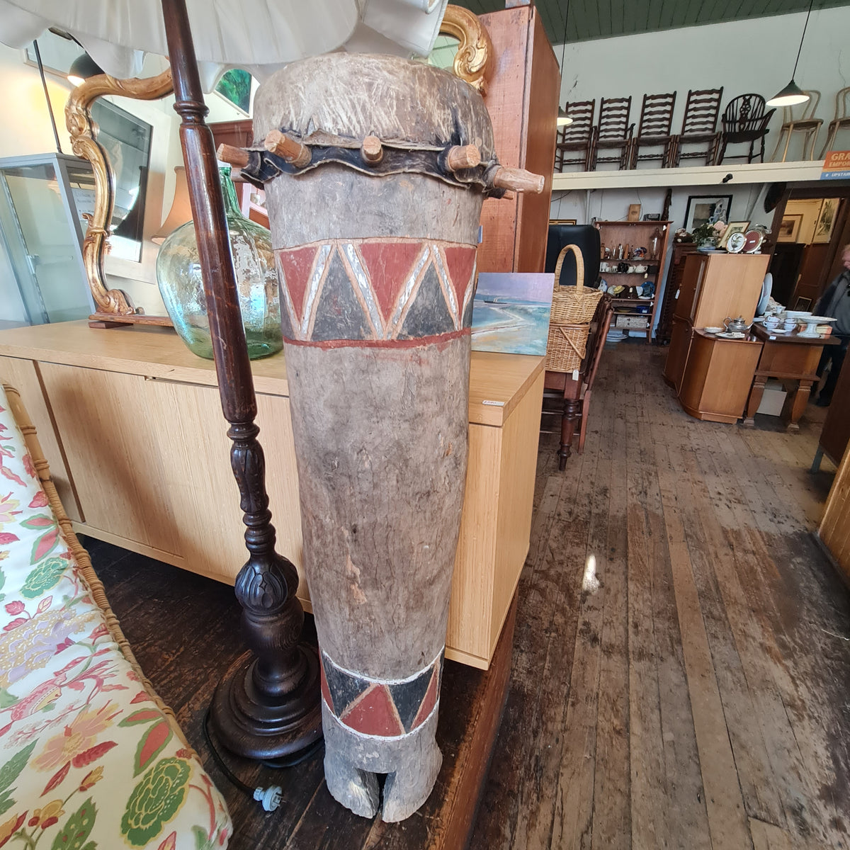 African Standing Drum with Original Leather