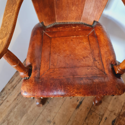Antique Desk Chair in Holland from Oak and Leather