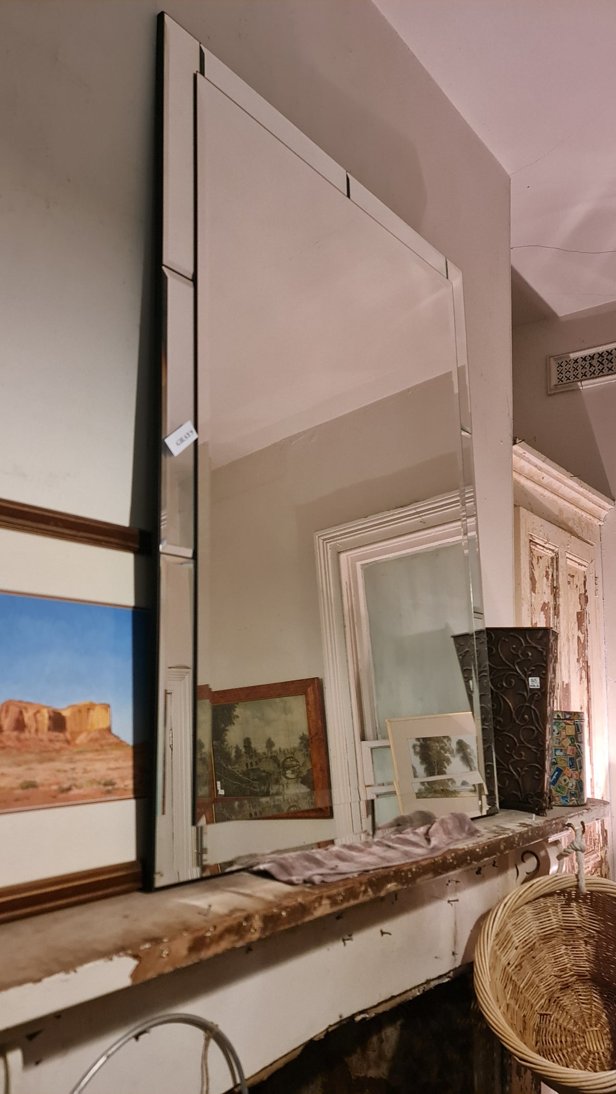 Large Unframed Deco Style Mirror for Overmantel Hallway or Dressing