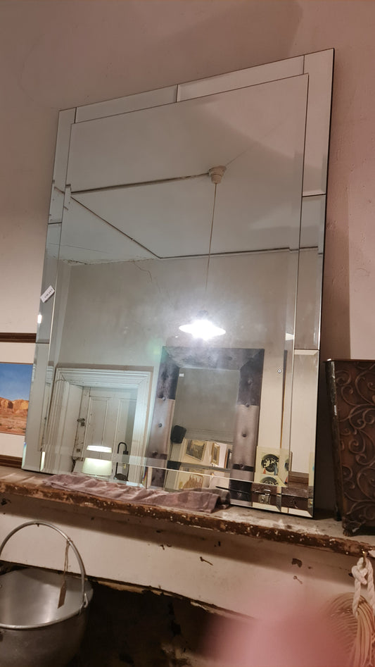 Large Unframed Deco Style Mirror for Overmantel Hallway or Dressing