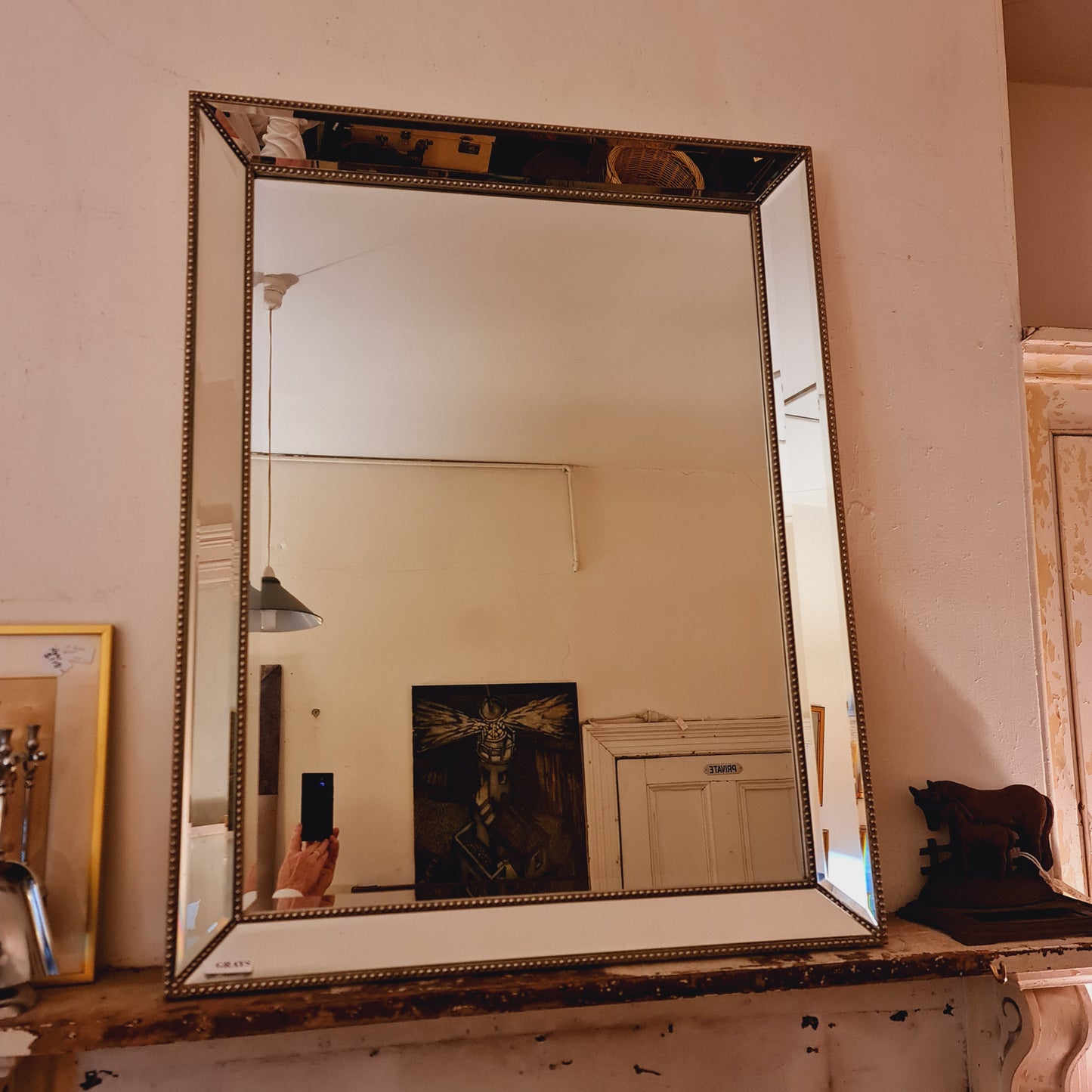 Silver Mirror Wall or Overmantel Cushion Facetted with Studs