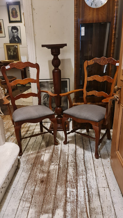 Pair of Antique Reproduction Armchairs with Wooden Frames