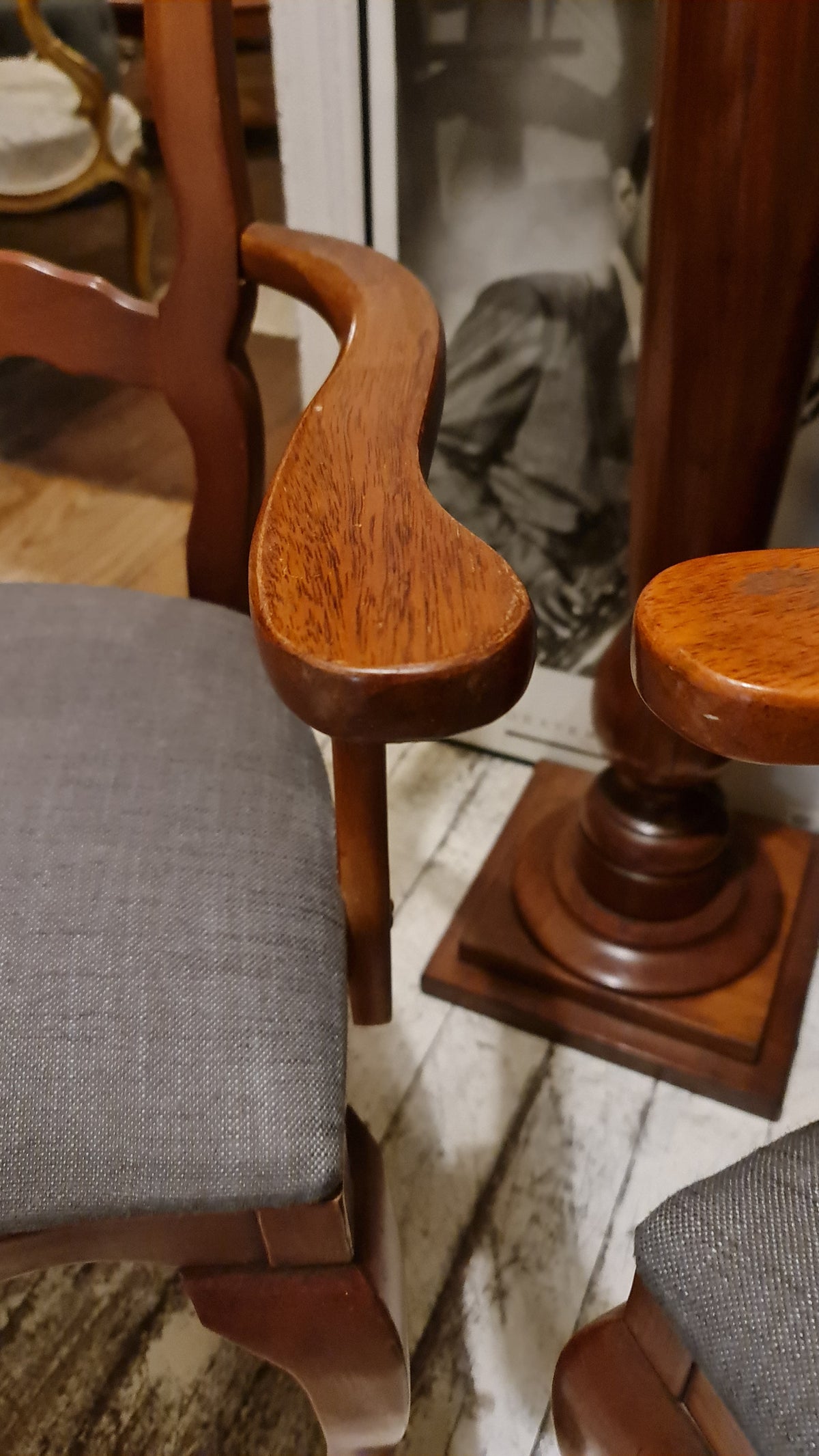 Pair of Antique Reproduction Armchairs with Wooden Frames