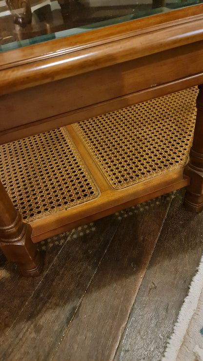 Coffee Table Octagonal Wooden Rattan Glass Top