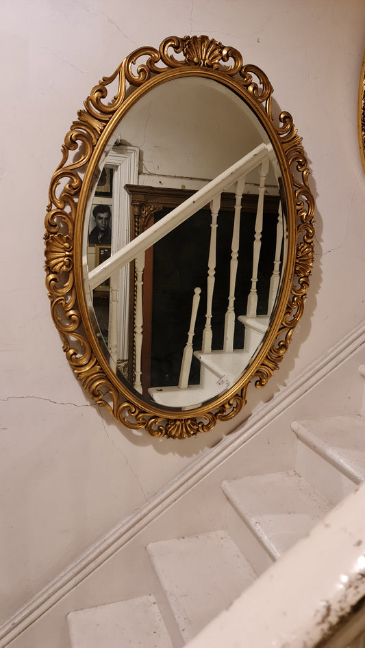 Oval Wall Mirror with Gilt Frame in the French Gilded Style