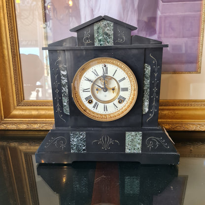 Antique French Clock in Black Slate Marble Appearance