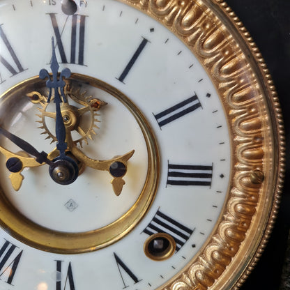 Antique French Clock in Black Slate Marble Appearance
