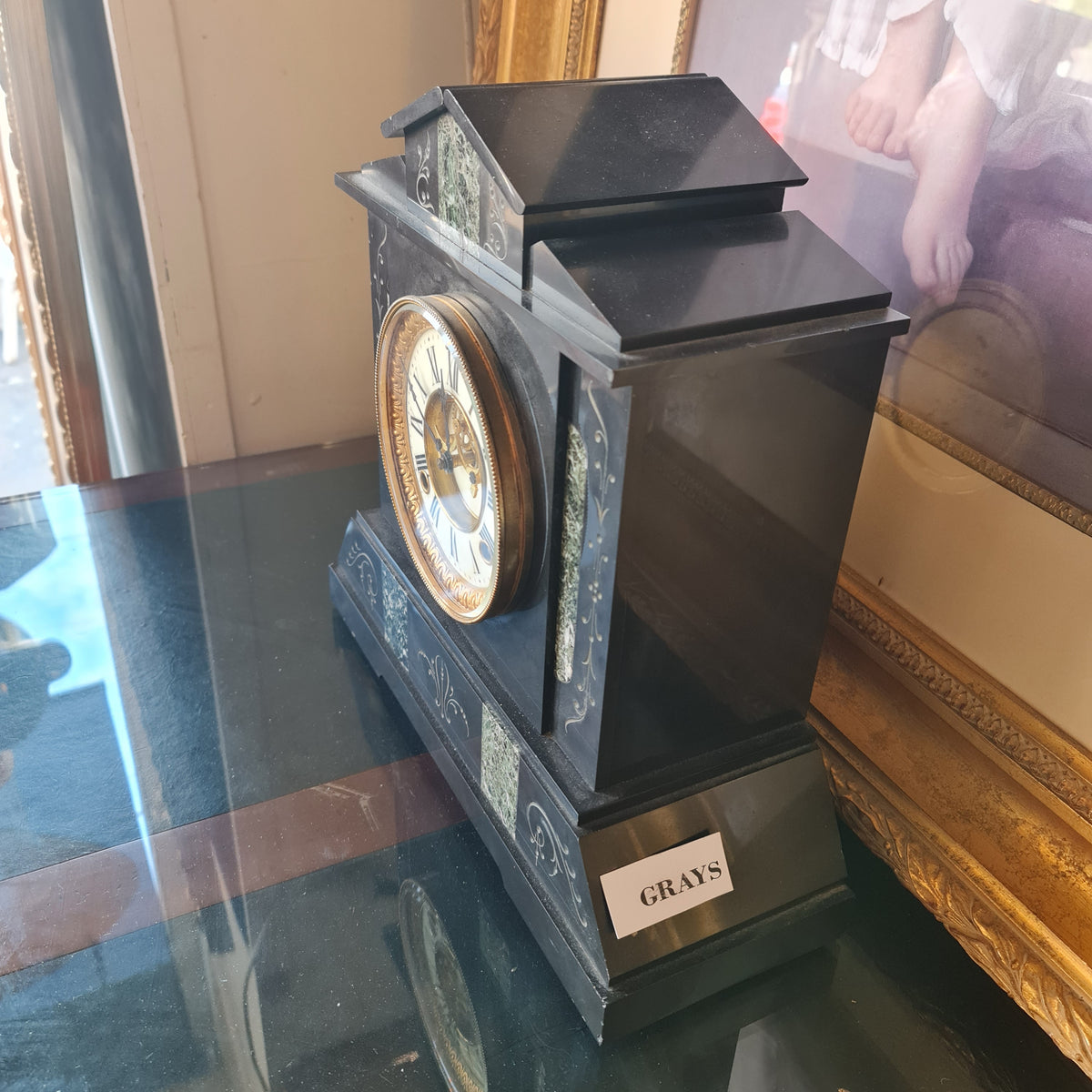 Antique French Clock in Black Slate Marble Appearance