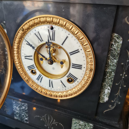 Antique French Clock in Black Slate Marble Appearance