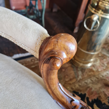 Antique Armchair Salon Style Button Back Wooden Carved