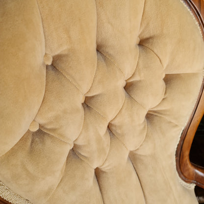 Antique Armchair Salon Style Button Back Wooden Carved