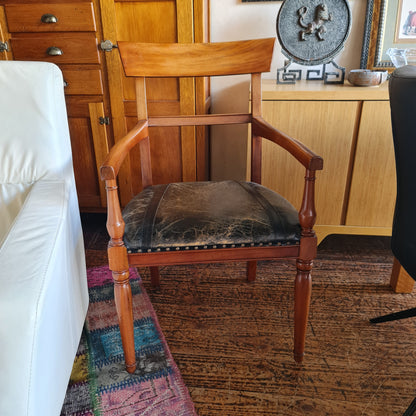 Desk Chair with Arms and Leather Seat Antique