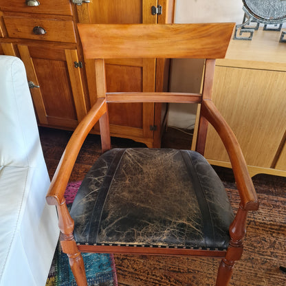 Desk Chair with Arms and Leather Seat Antique