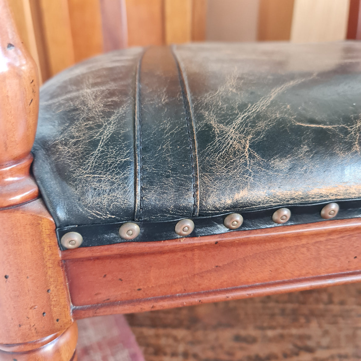 Desk Chair with Arms and Leather Seat Antique
