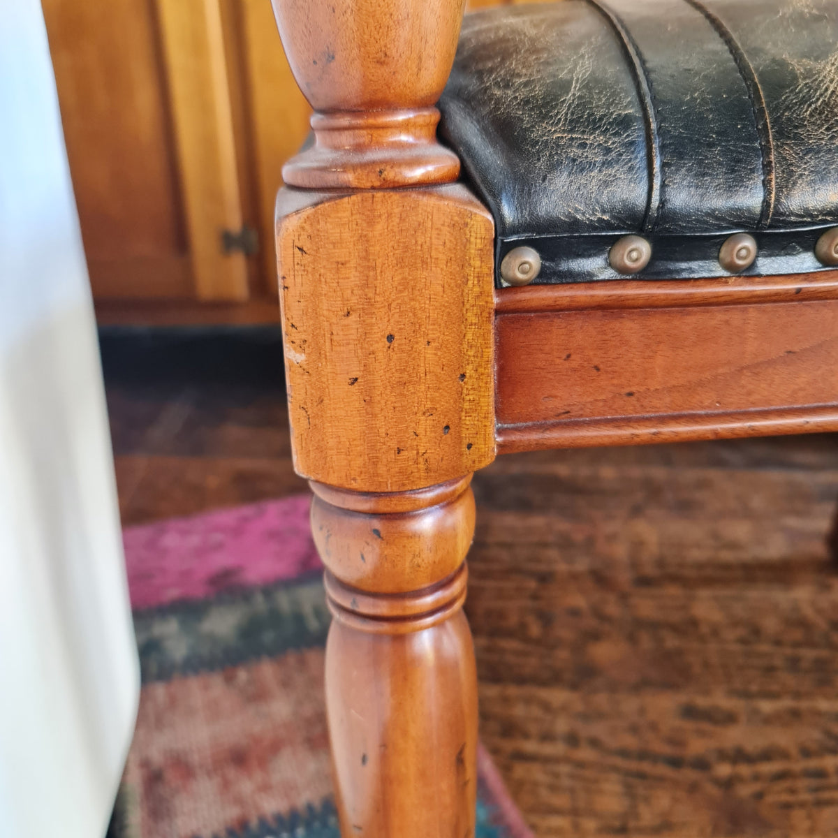 Desk Chair with Arms and Leather Seat Antique