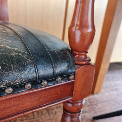 Desk Chair with Arms and Leather Seat Antique