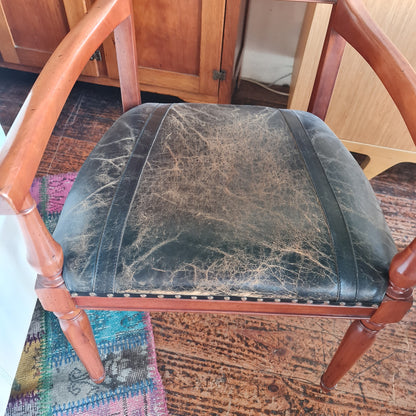 Desk Chair with Arms and Leather Seat Antique