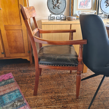 Desk Chair with Arms and Leather Seat Antique