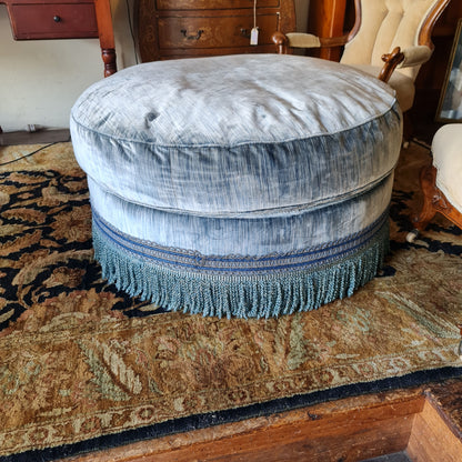 Footstool Ottoman Sky Blue Velvet Circular Round