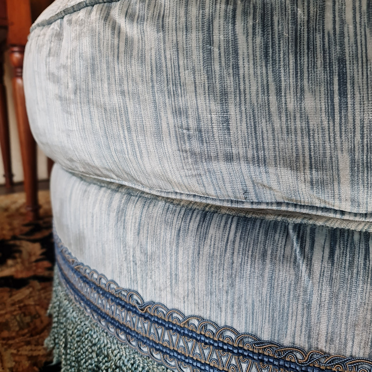 Footstool Ottoman Sky Blue Velvet Circular Round