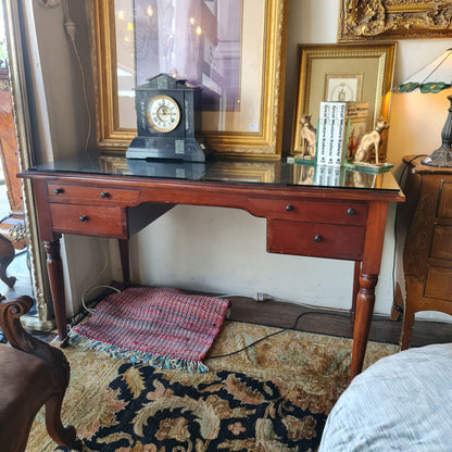 Antique Desk with Leather inset Top and Glass