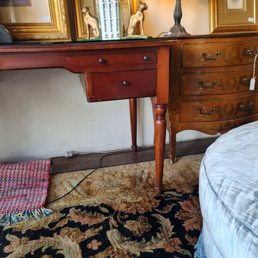Antique Desk with Leather inset Top and Glass