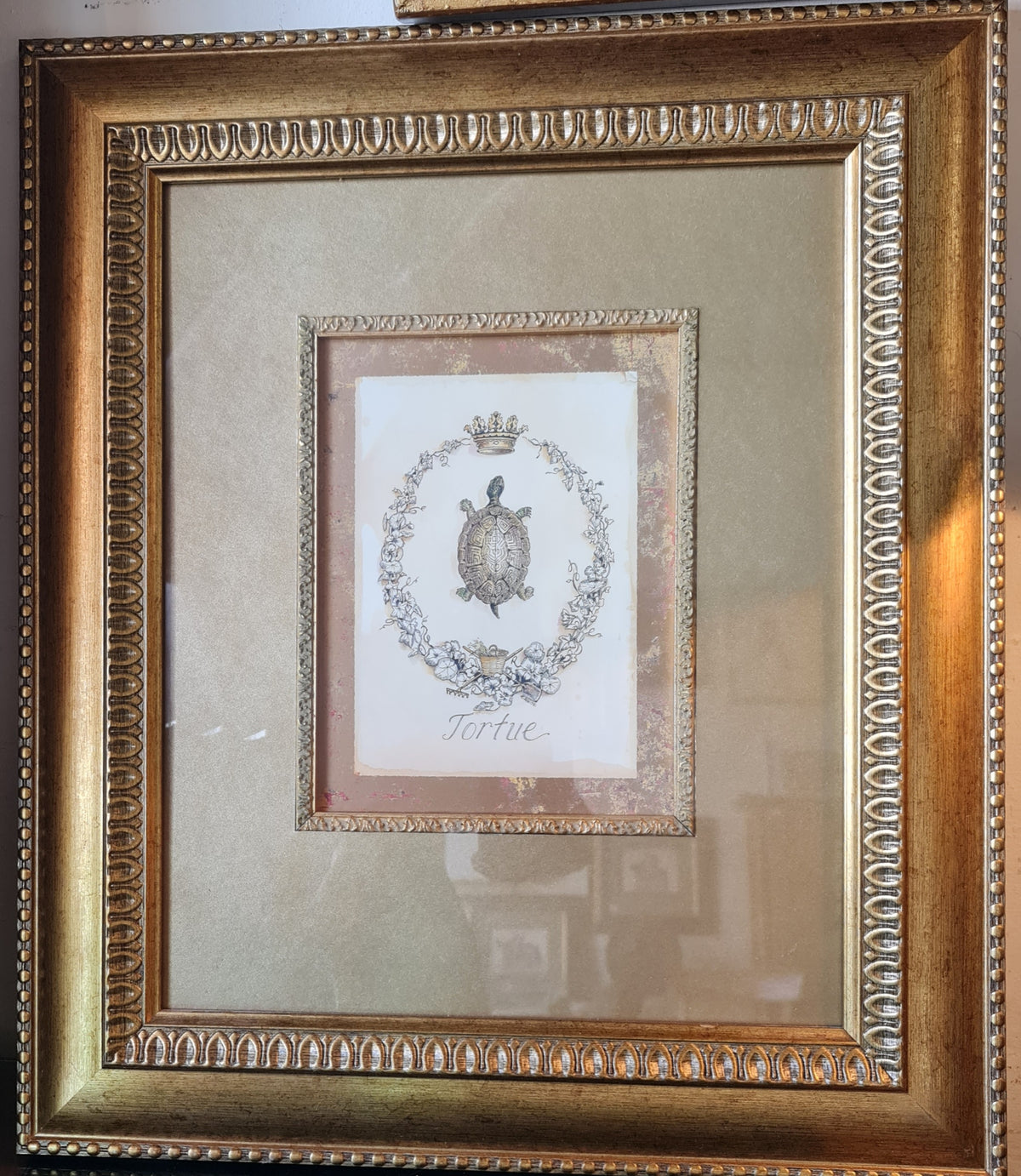 Print of Turtle in Gilt Frame Antique Style