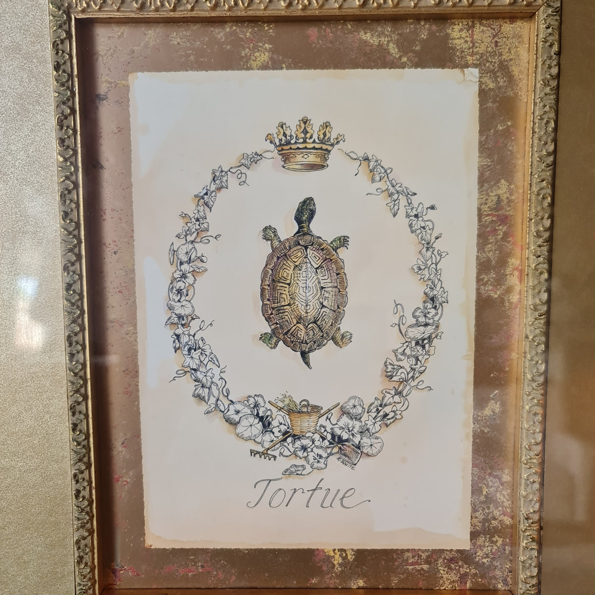 Print of Turtle in Gilt Frame Antique Style
