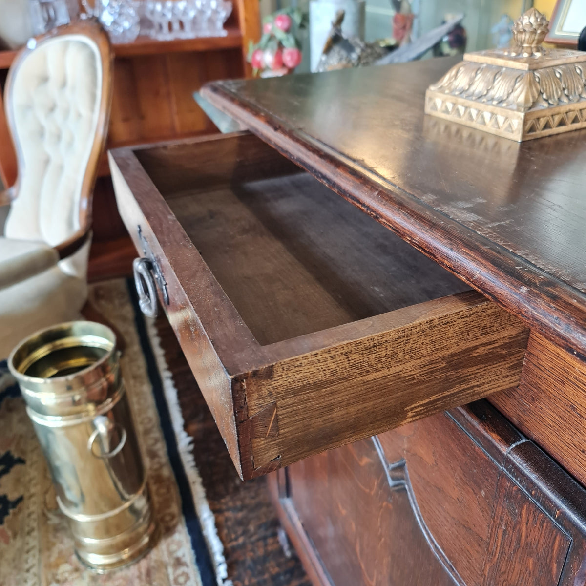 French Jam or Pantry Cabinet Antique Oak Linen