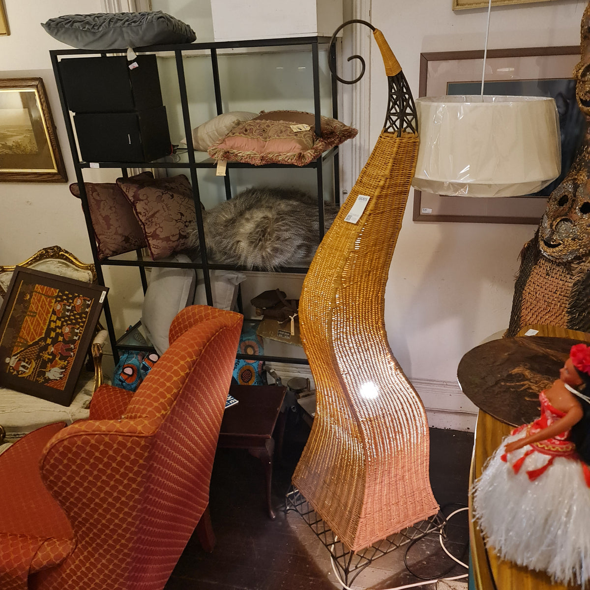 Woven Cane Standard Lamp with Tapered Mr Curly Top