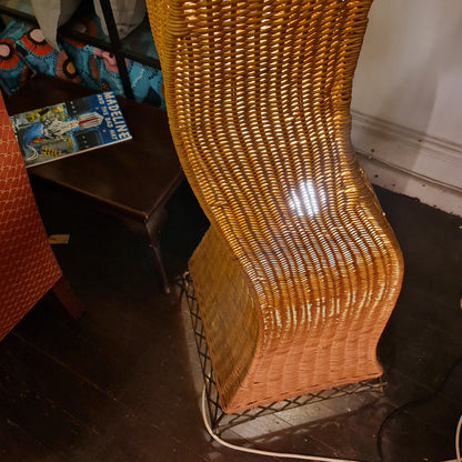 Woven Cane Standard Lamp with Tapered Mr Curly Top