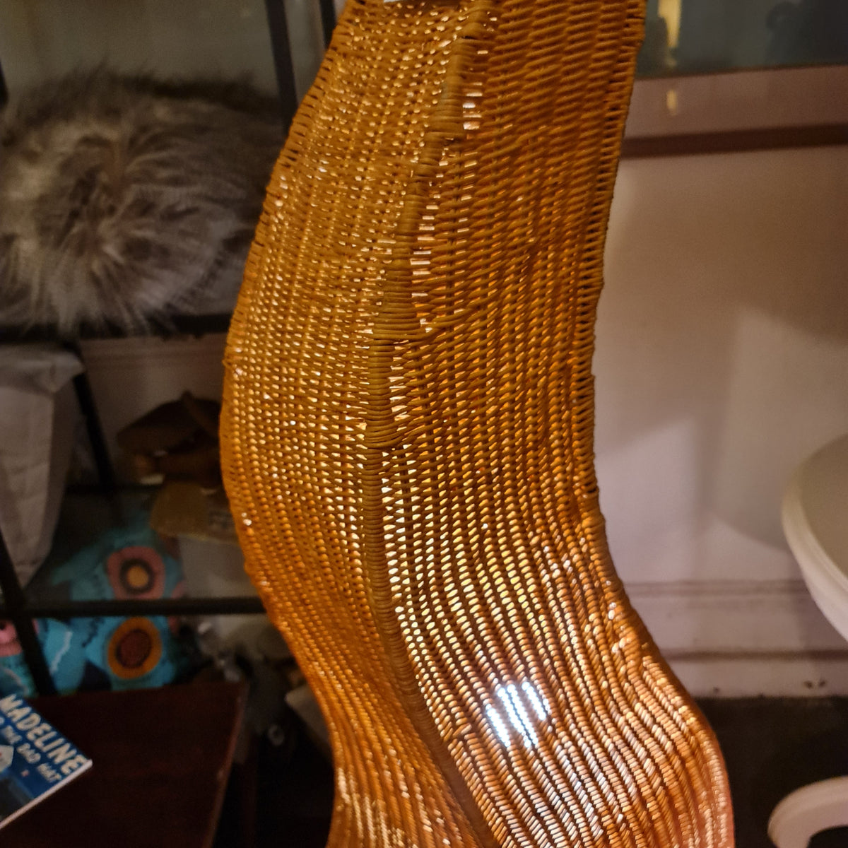 Woven Cane Standard Lamp with Tapered Mr Curly Top