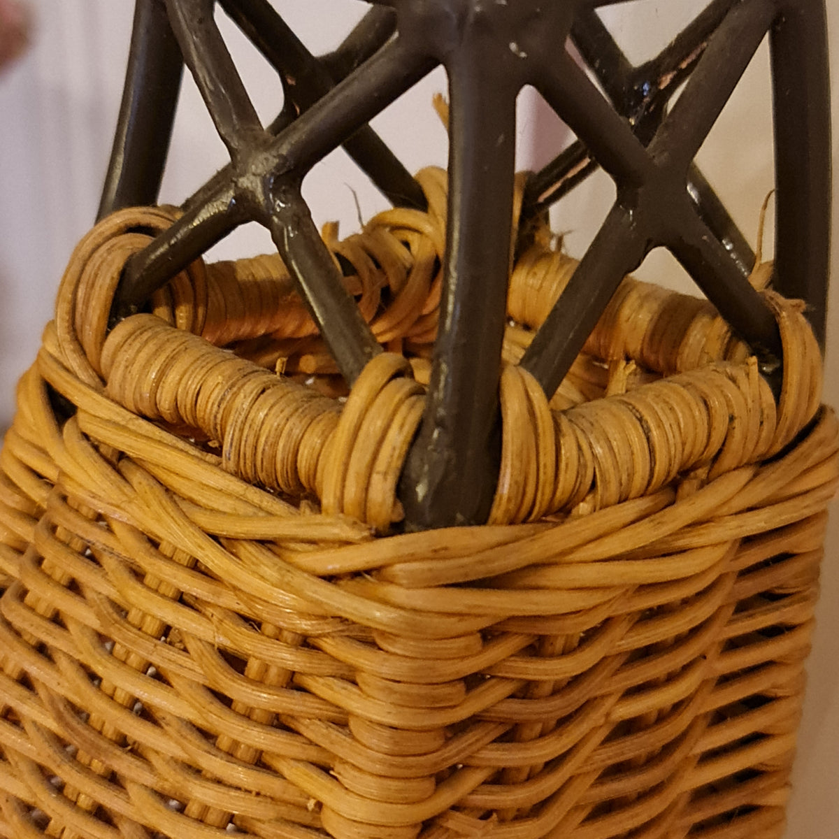 Woven Cane Standard Lamp with Tapered Mr Curly Top