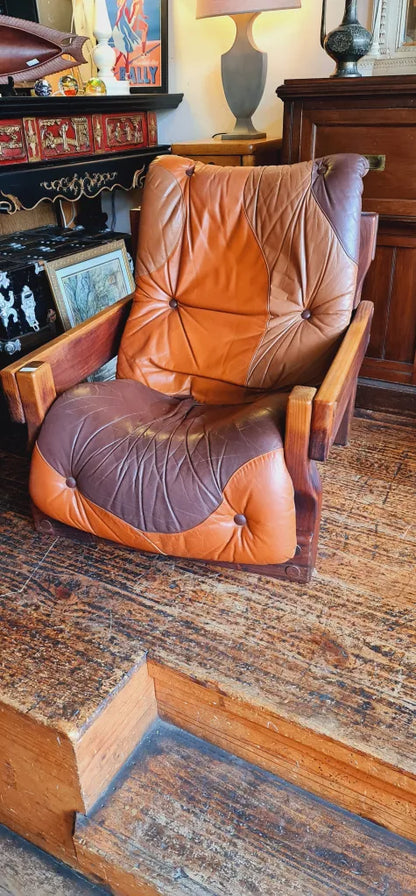 Couch and Chairs Leather 70’s Vintage Post and Rail Reduced