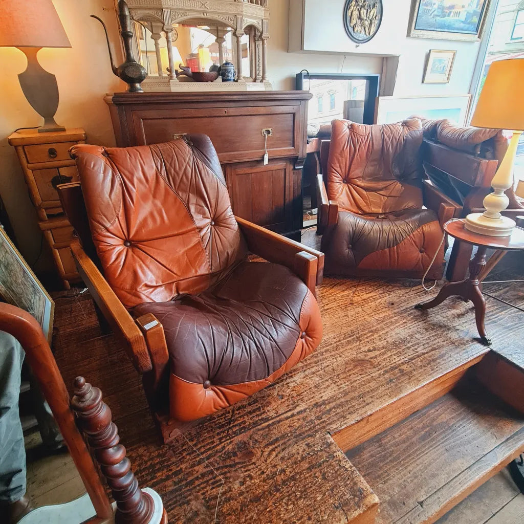 Couch and Chairs Leather 70’s Vintage Post and Rail Reduced