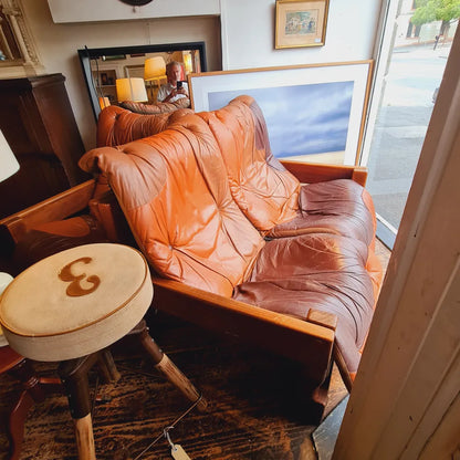 Couch and Chairs Leather 70’s Vintage Post and Rail Reduced