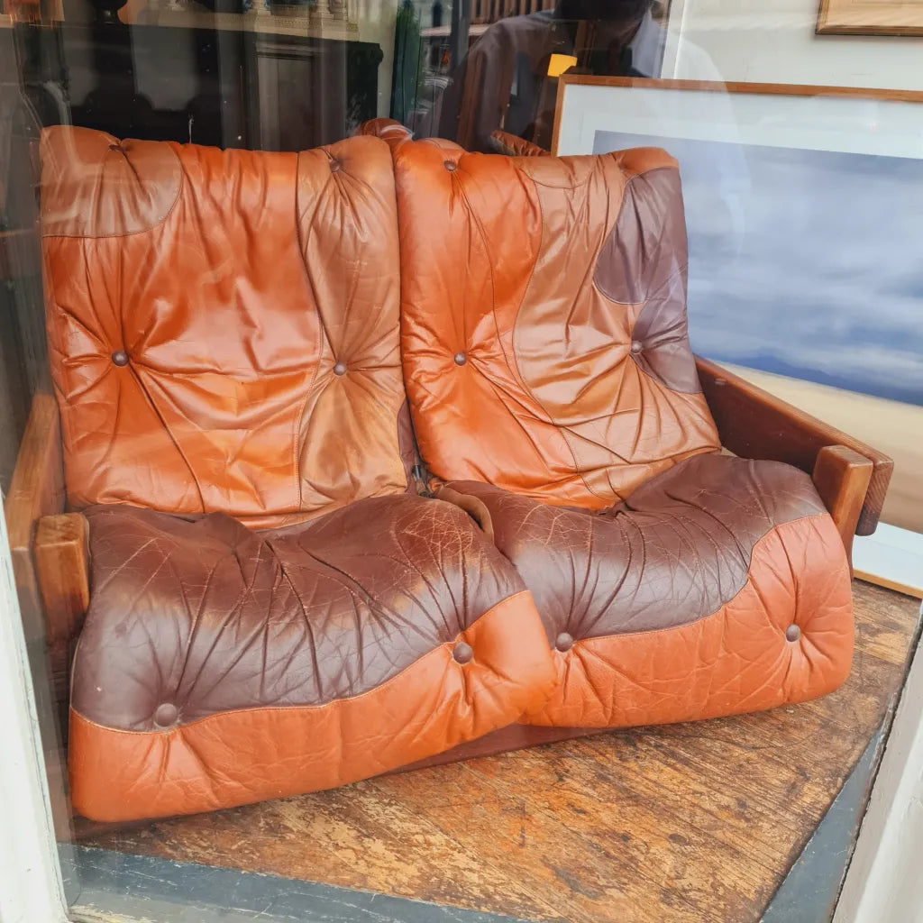 Couch and Chairs Leather 70’s Vintage Post and Rail Reduced