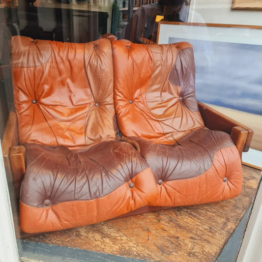 Couch and Chairs Leather 70’s Vintage Post and Rail Reduced