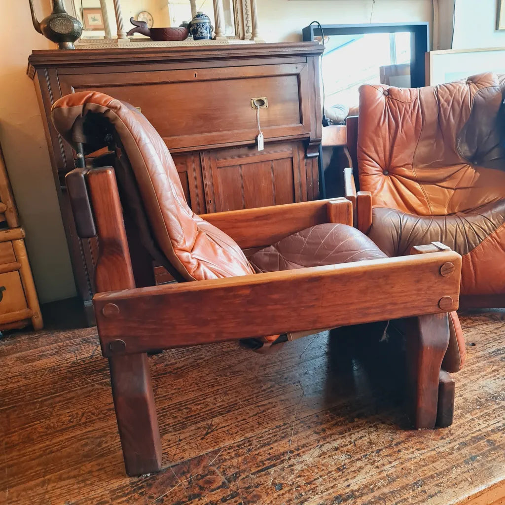 Couch and Chairs Leather 70’s Vintage Post and Rail Reduced
