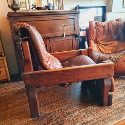 Couch and Chairs Leather 70’s Vintage Post and Rail Reduced