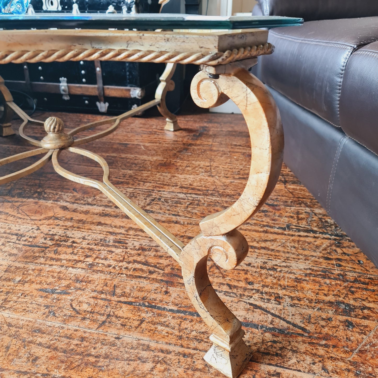 Coffee Table Rectangle Glass Gilt Baroque Antique Style