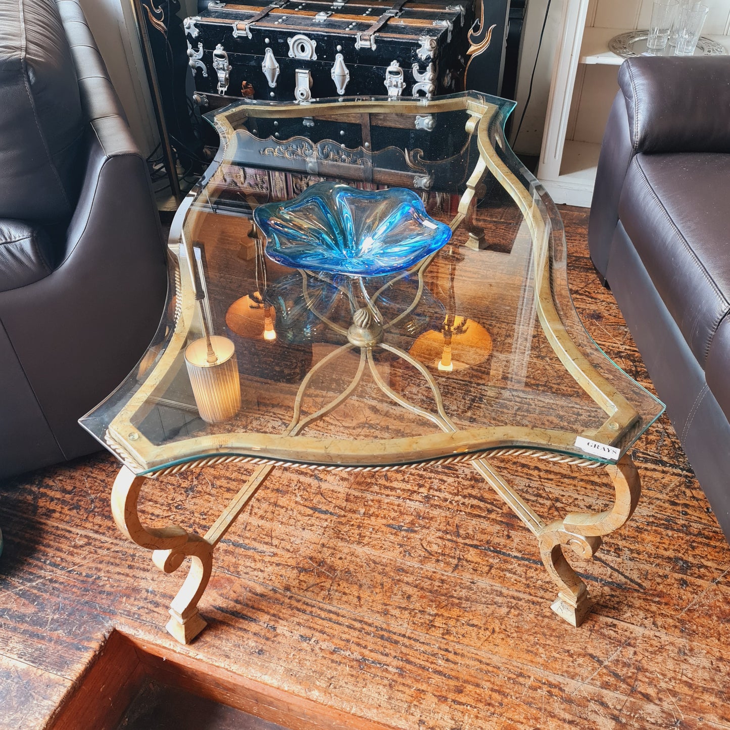 Coffee Table Rectangle Glass Gilt Baroque Antique Style