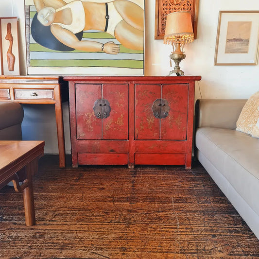 Cabinet Laquered Red Cupboard TV Stand Antique Chinese