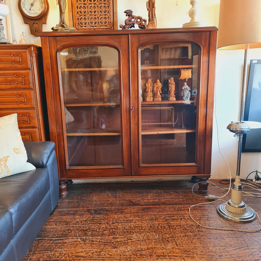 Antique Australian Cedar Bookcase with Two Glass Doors