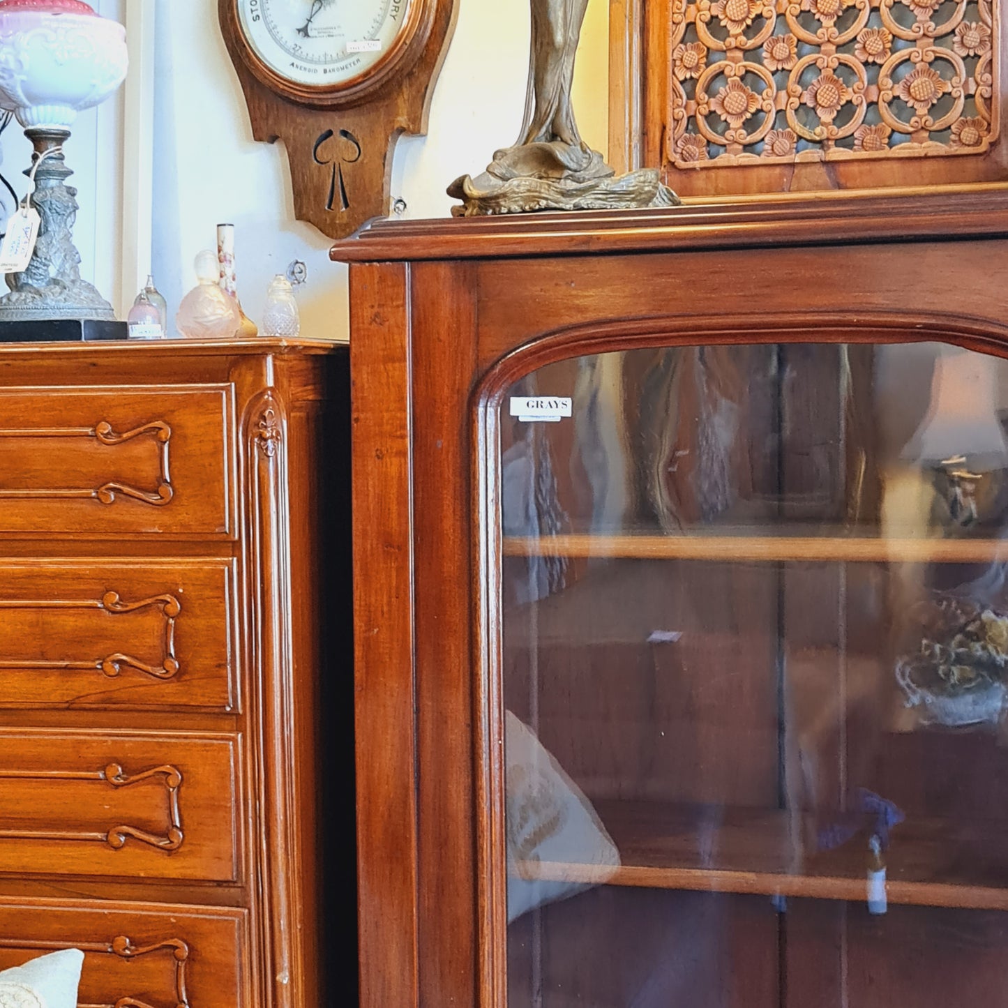 Antique Australian Cedar Bookcase with Two Glass Doors