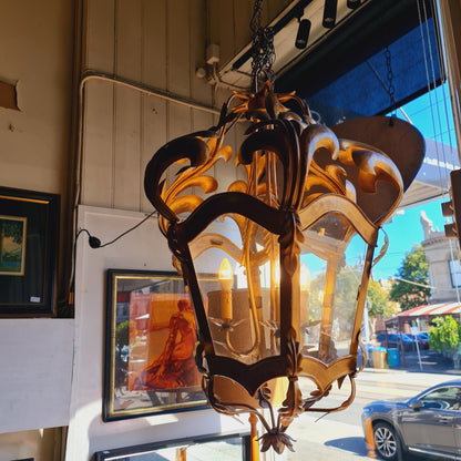 Gilded Suspended Lamp Light Framed in Gold Metal